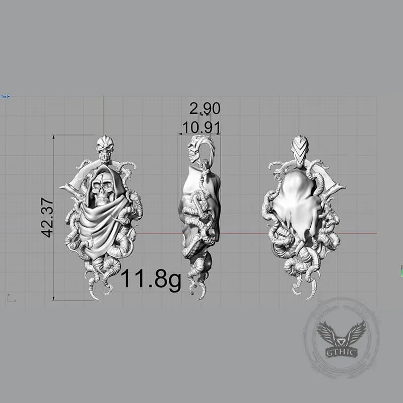 Gothic Skull Tentacle Demon Sterling Silver Pendant