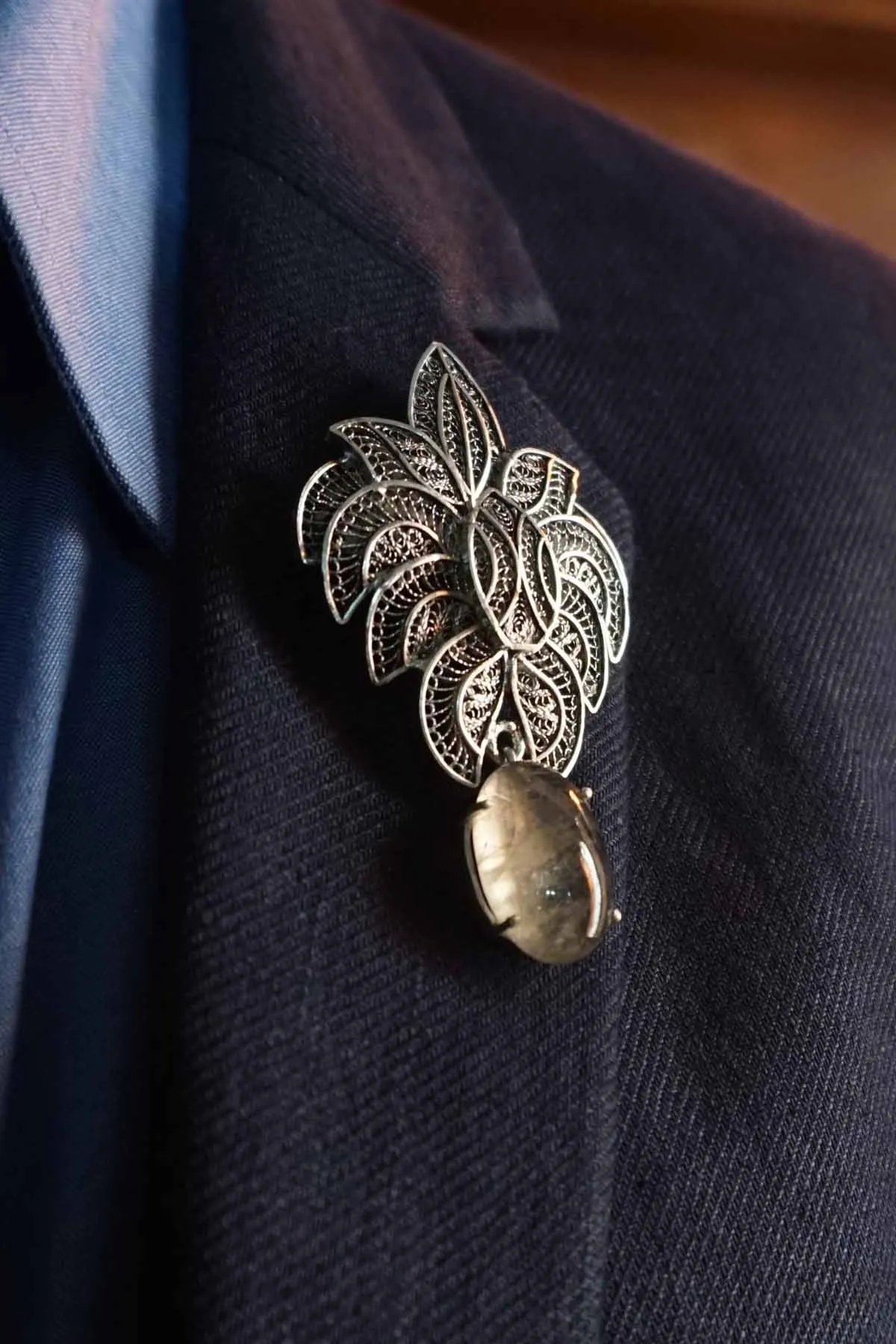 Handcrafted Rutile Quartz Brooch