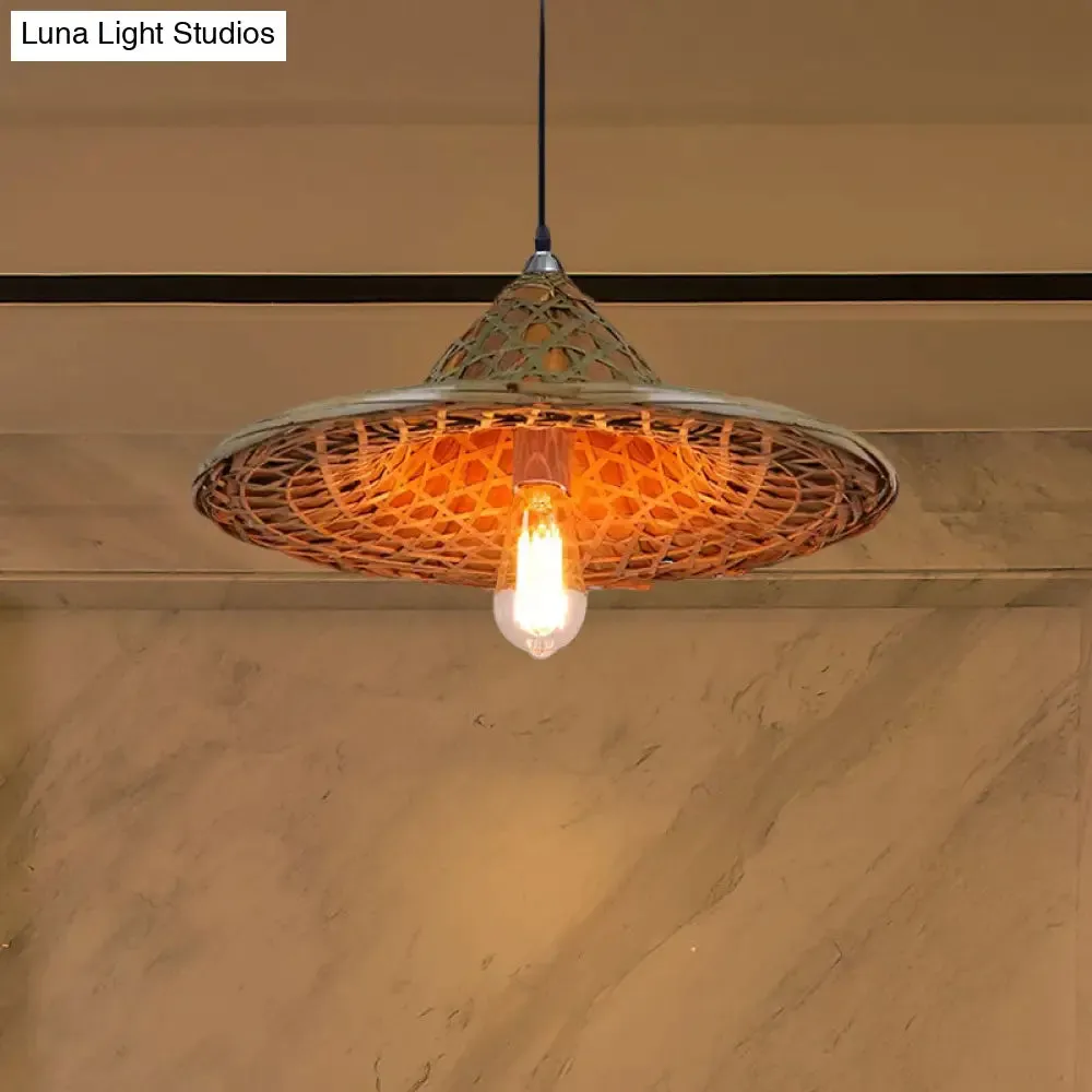 Hanging Rustic Bamboo Pendant Lamp with Hat-shaped Shade - Perfect for Dining Tables!