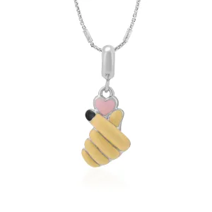 Heart in Hand Rhodium Plated 925 Soft Pink Heart Pendants