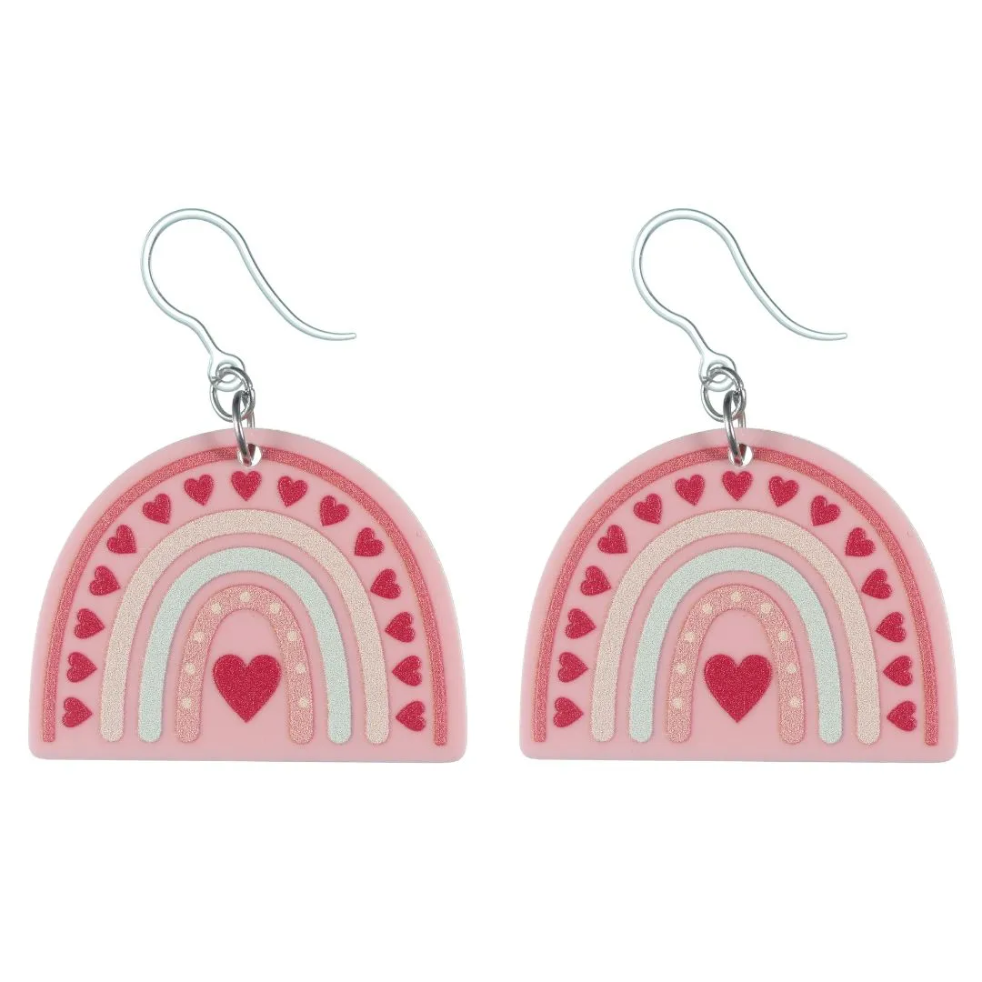 Heart Rainbow Dangles Hypoallergenic Earrings for Sensitive Ears Made with Plastic Posts