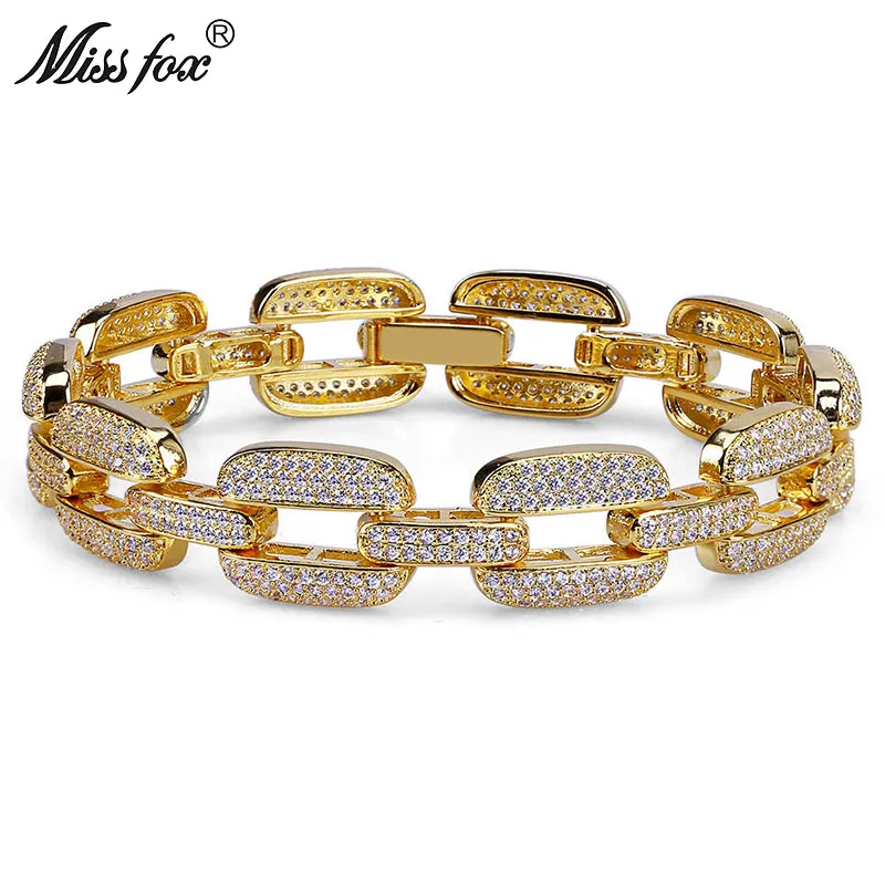 High Quality Micro-Studded CZ Diamond  18K Gold Plated  Men's Bracelet