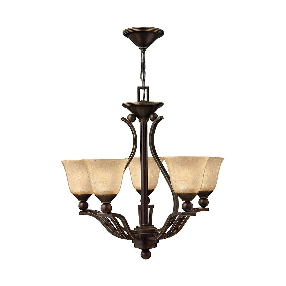 Hinkley 4655OB Bolla 5 Light Pendant Olde Bronze Amber Glass