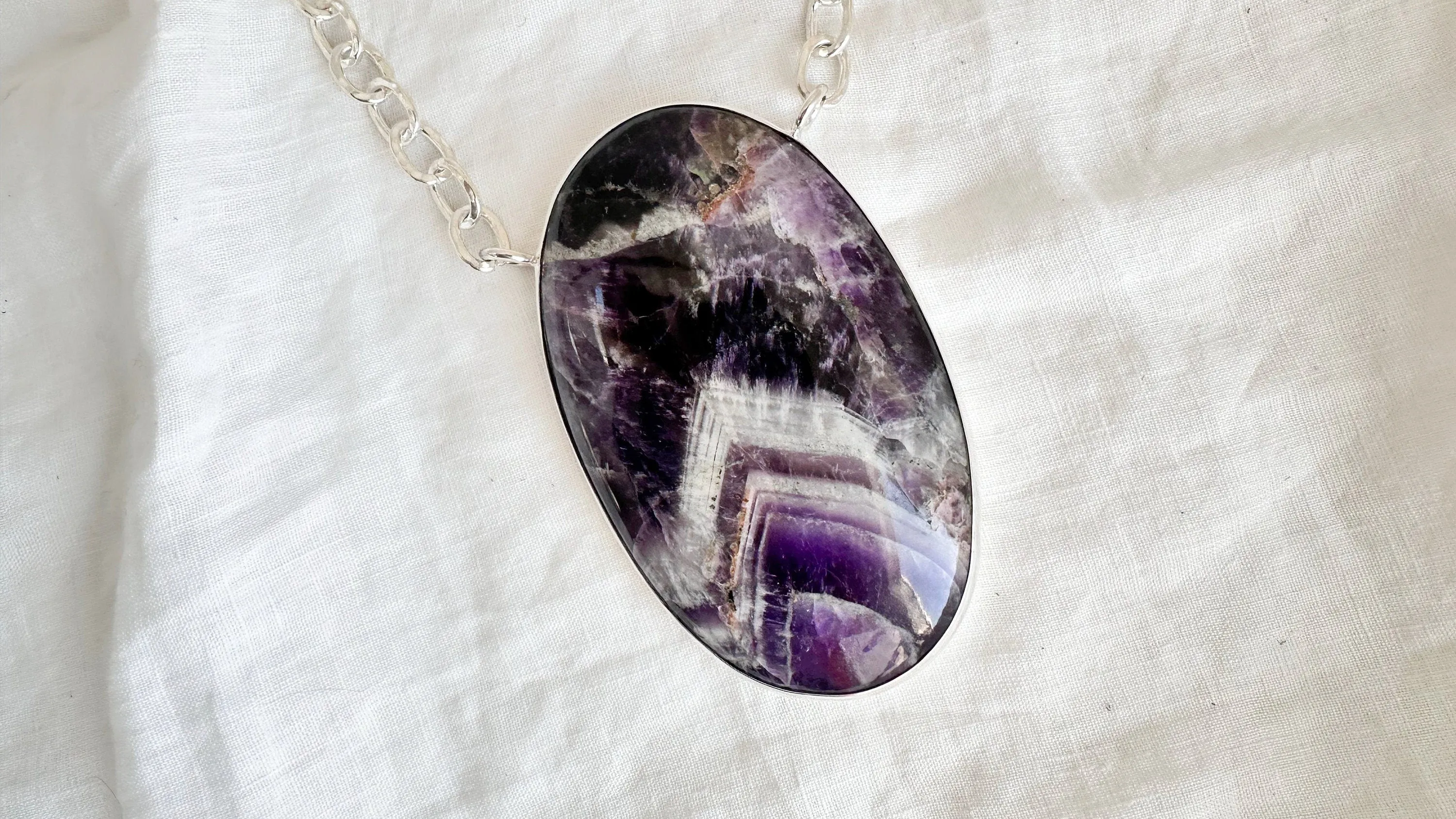 Huge Amethyst Pendant Necklace. Chunky Silver Chain. Sterling Silver. 1343