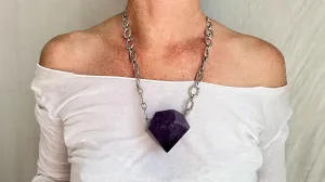 Huge Amethyst Pendant Necklace. Chunky Silver Chain. Sterling Silver. 2227