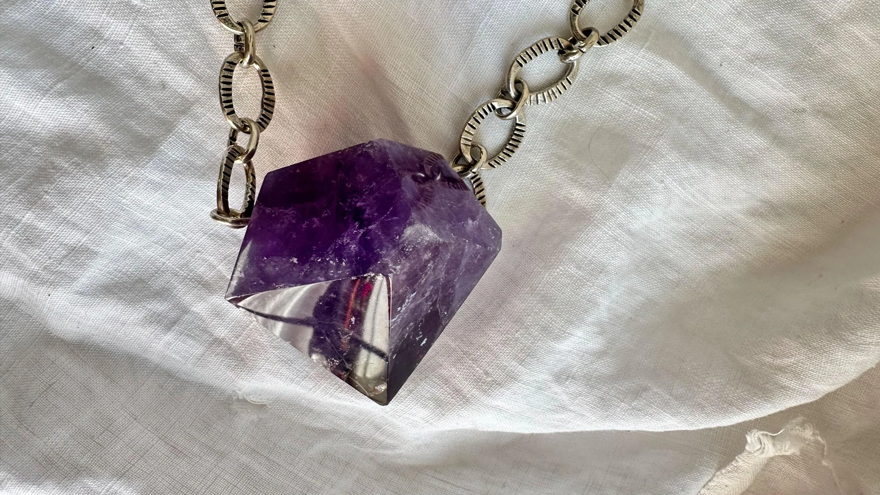 Huge Amethyst Pendant Necklace. Chunky Silver Chain. Sterling Silver. 2227