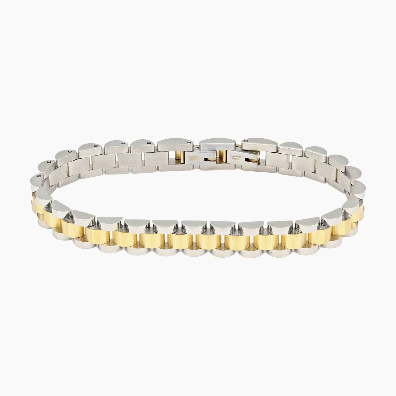 Italgem Stainless Steel and 14k Gold Stacked Link Bracelet