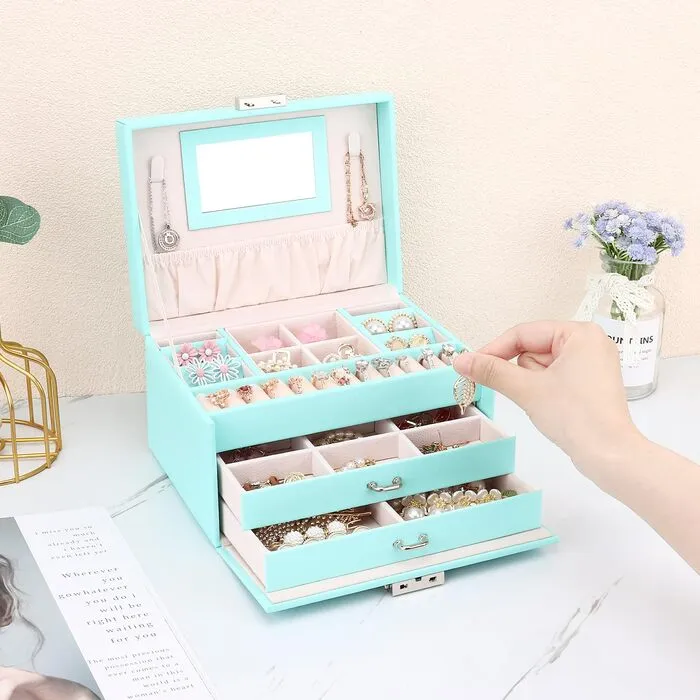 Jewelry box, jewelry box with drawers, PU leather jewelry box jewelry box large jewelry organizer for rings earrings bracelets necklaces
