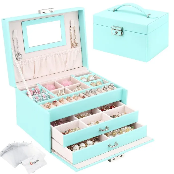 Jewelry box, jewelry box with drawers, PU leather jewelry box jewelry box large jewelry organizer for rings earrings bracelets necklaces