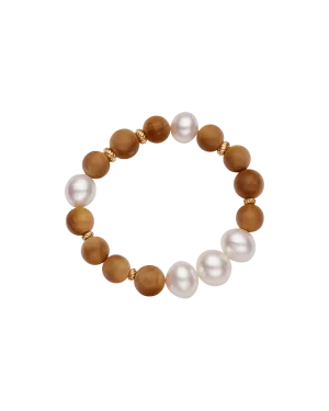 Kimberley Golden Dawn Pearl Bracelet | 11-14mm Pearls, Sandalwood, and Yellow Gold