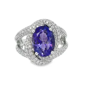 Large Oval Shape Tanzanite & Diamond Fashion Ring