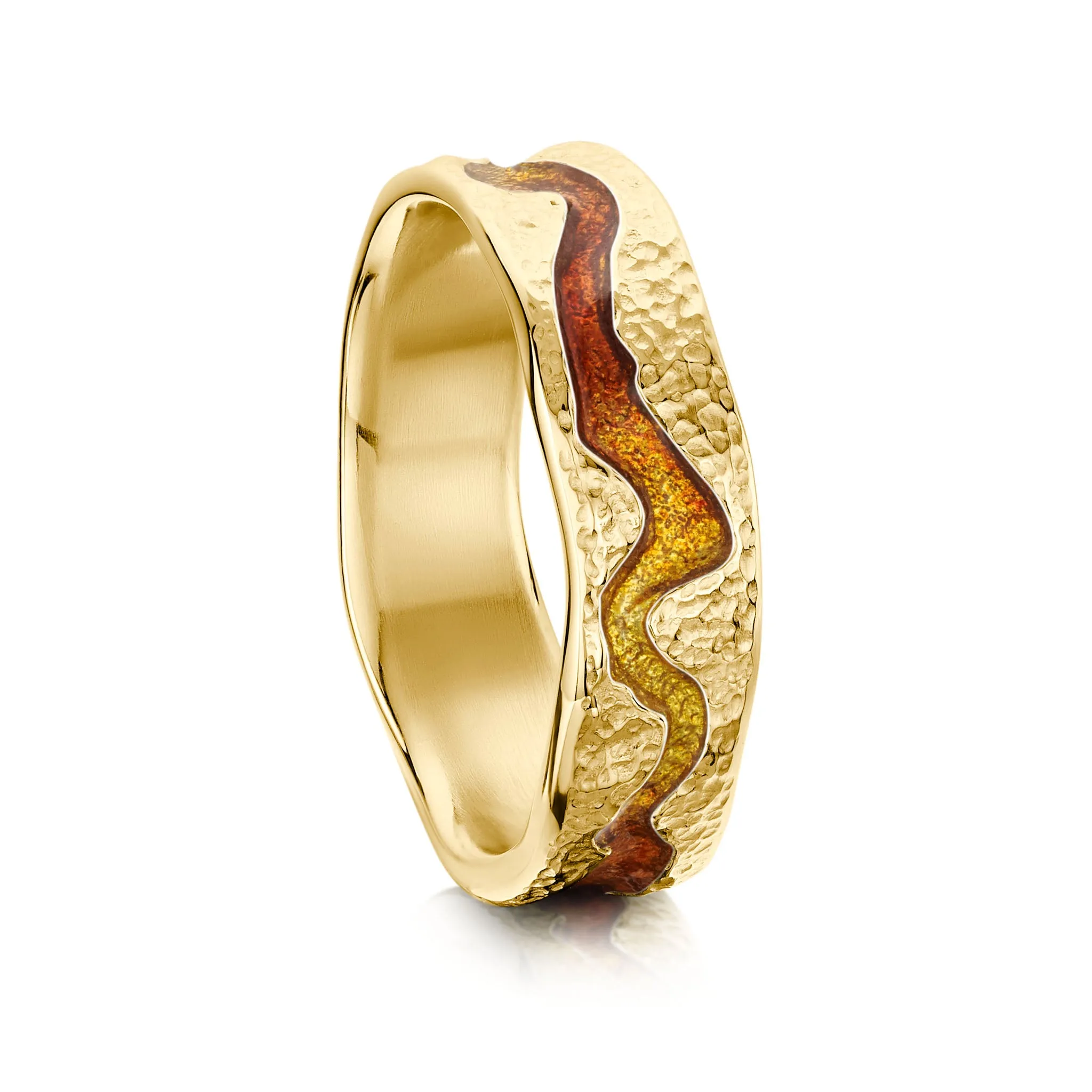 Lava Stream 18ct Yellow Gold Dress Ring in Fire Enamel