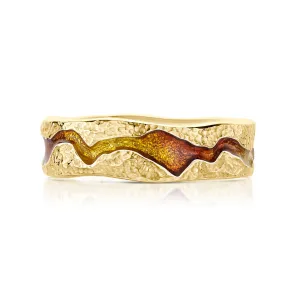 Lava Stream 18ct Yellow Gold Dress Ring in Fire Enamel