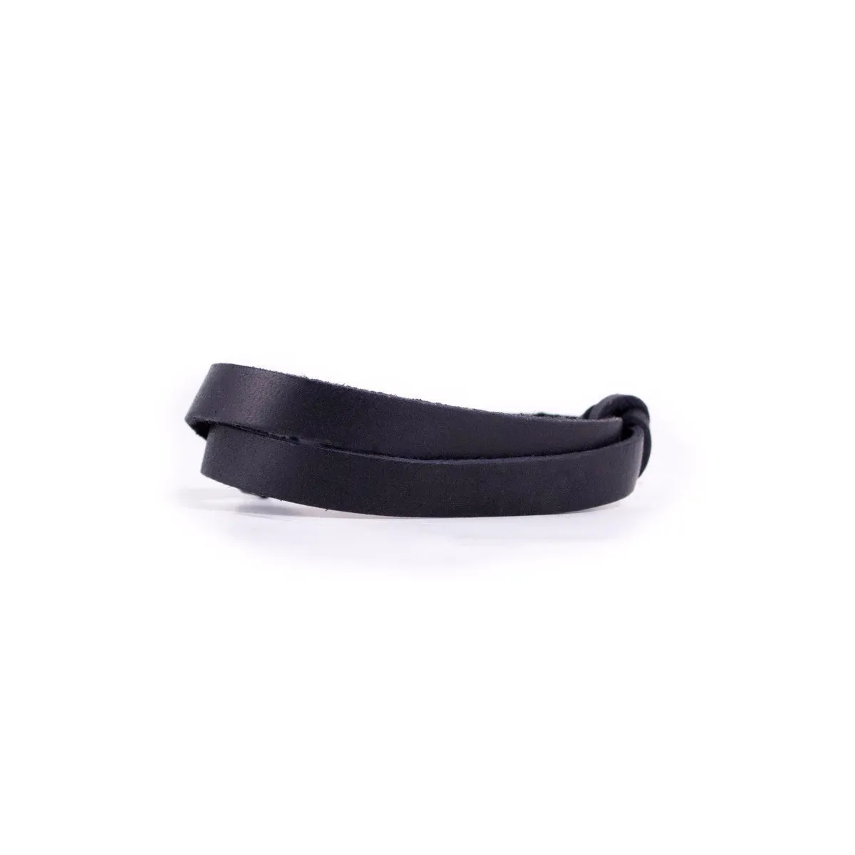 Leather Wrist Band with Adjustable Slide Knot - Black