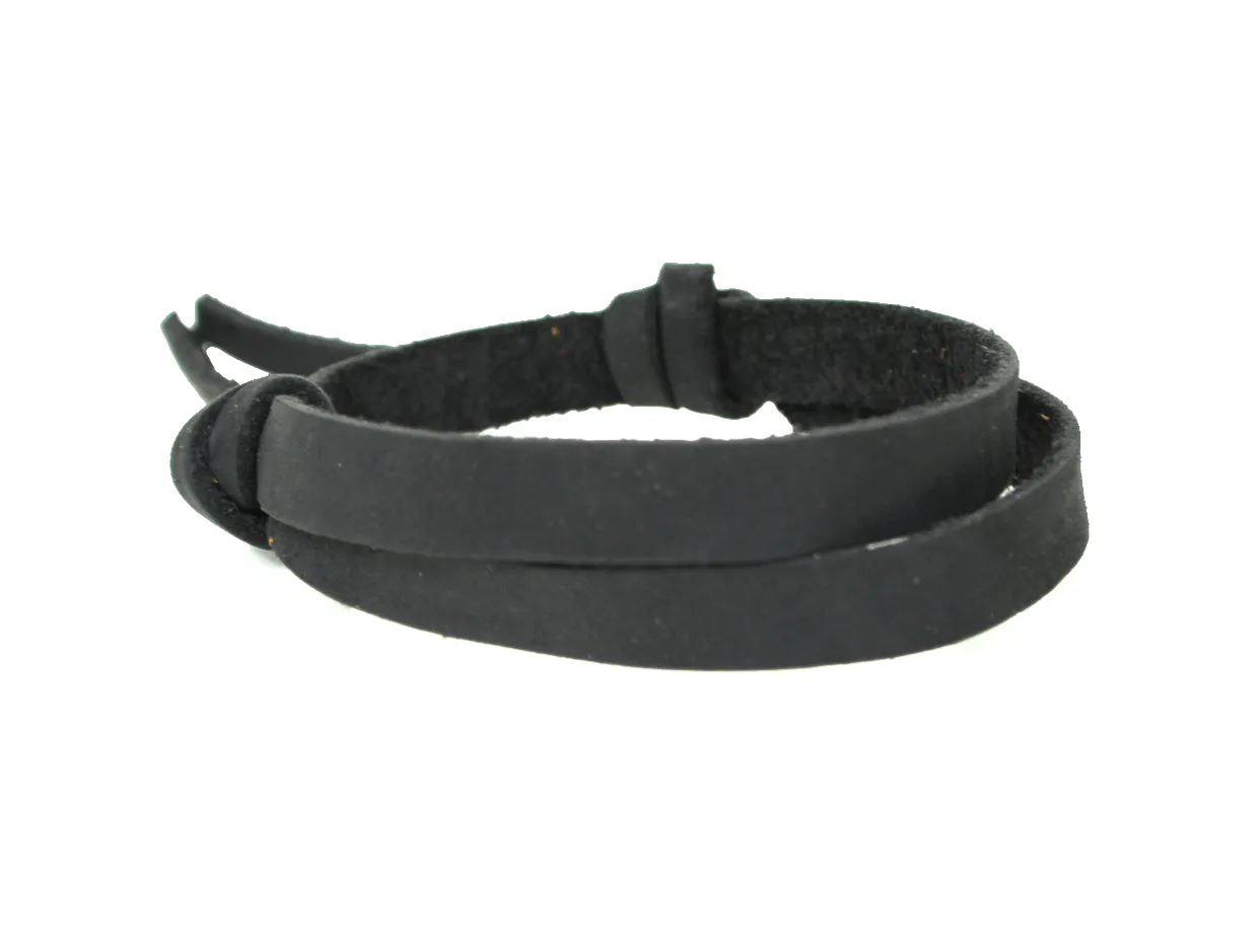 Leather Wrist Band with Adjustable Slide Knot - Black