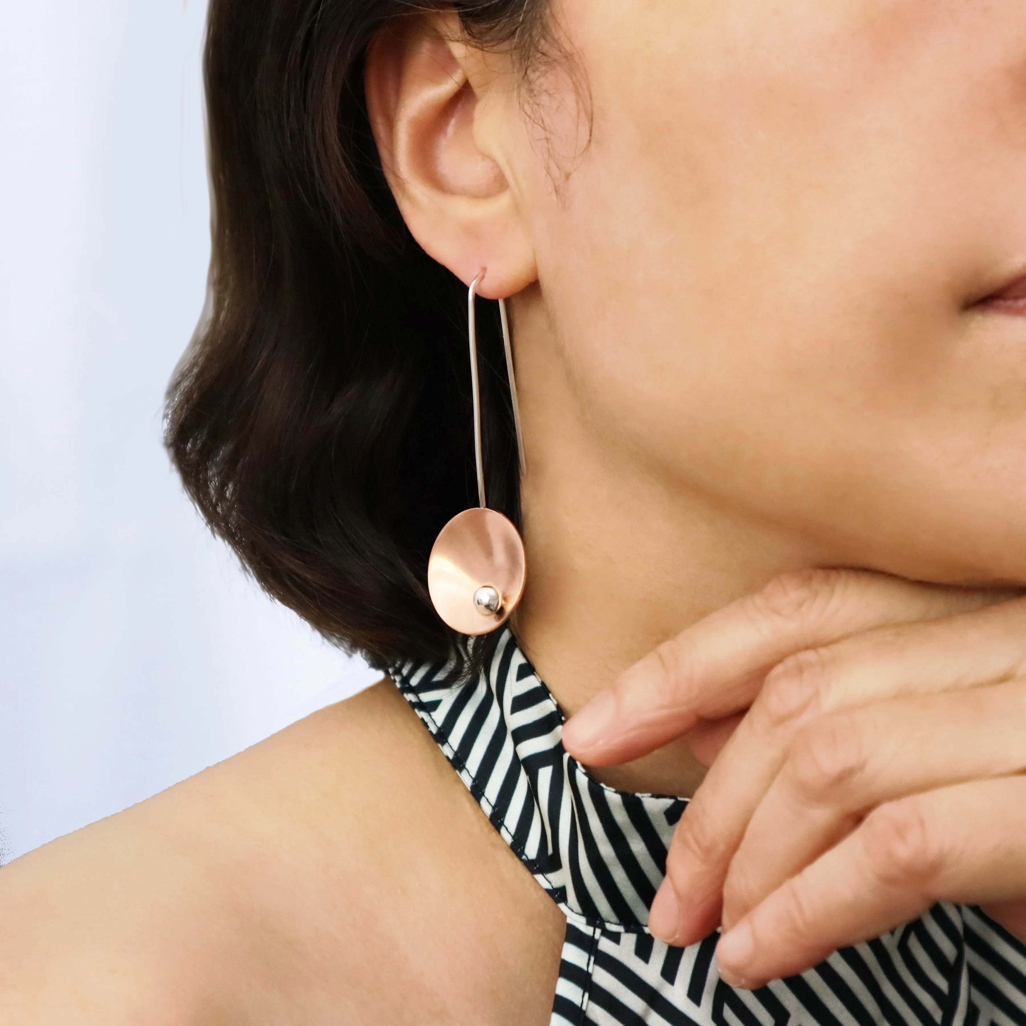 Long 925 Silver and Brushed Copper Guillermo Arregui Earrings