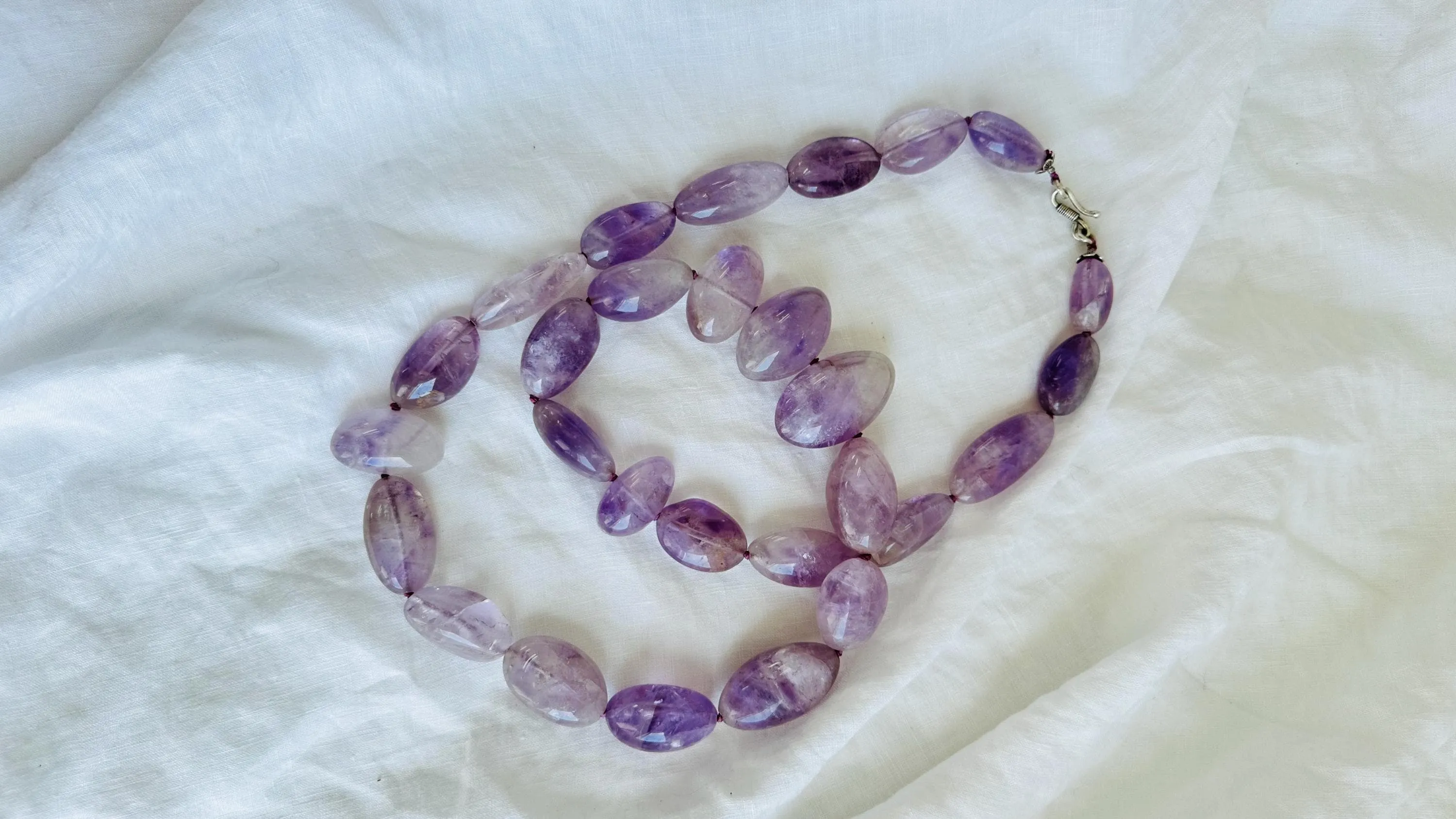 Long Amethyst Necklace. Natural Stone Beaded Designer Jewelry.