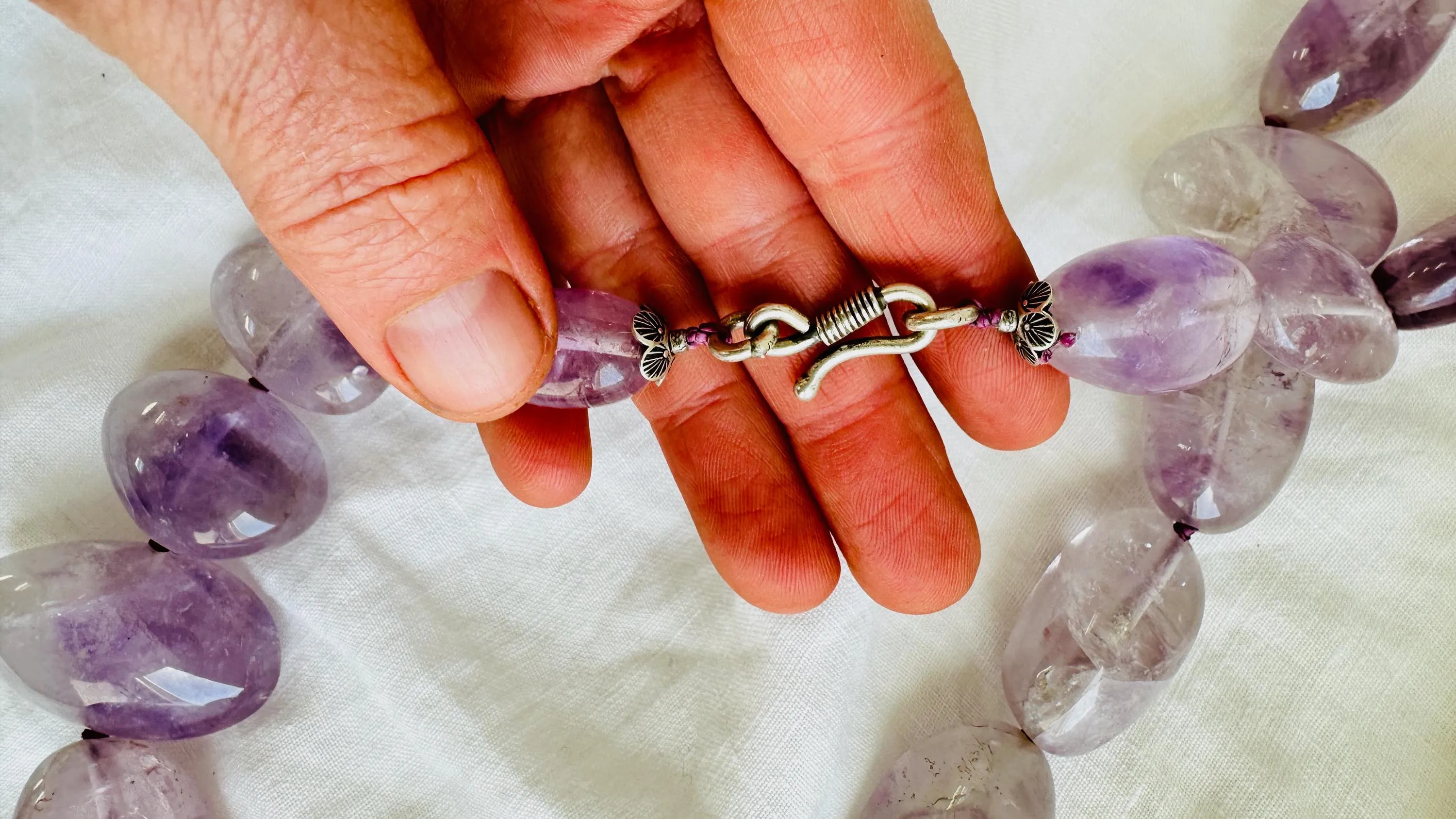 Long Amethyst Necklace. Natural Stone Beaded Designer Jewelry.
