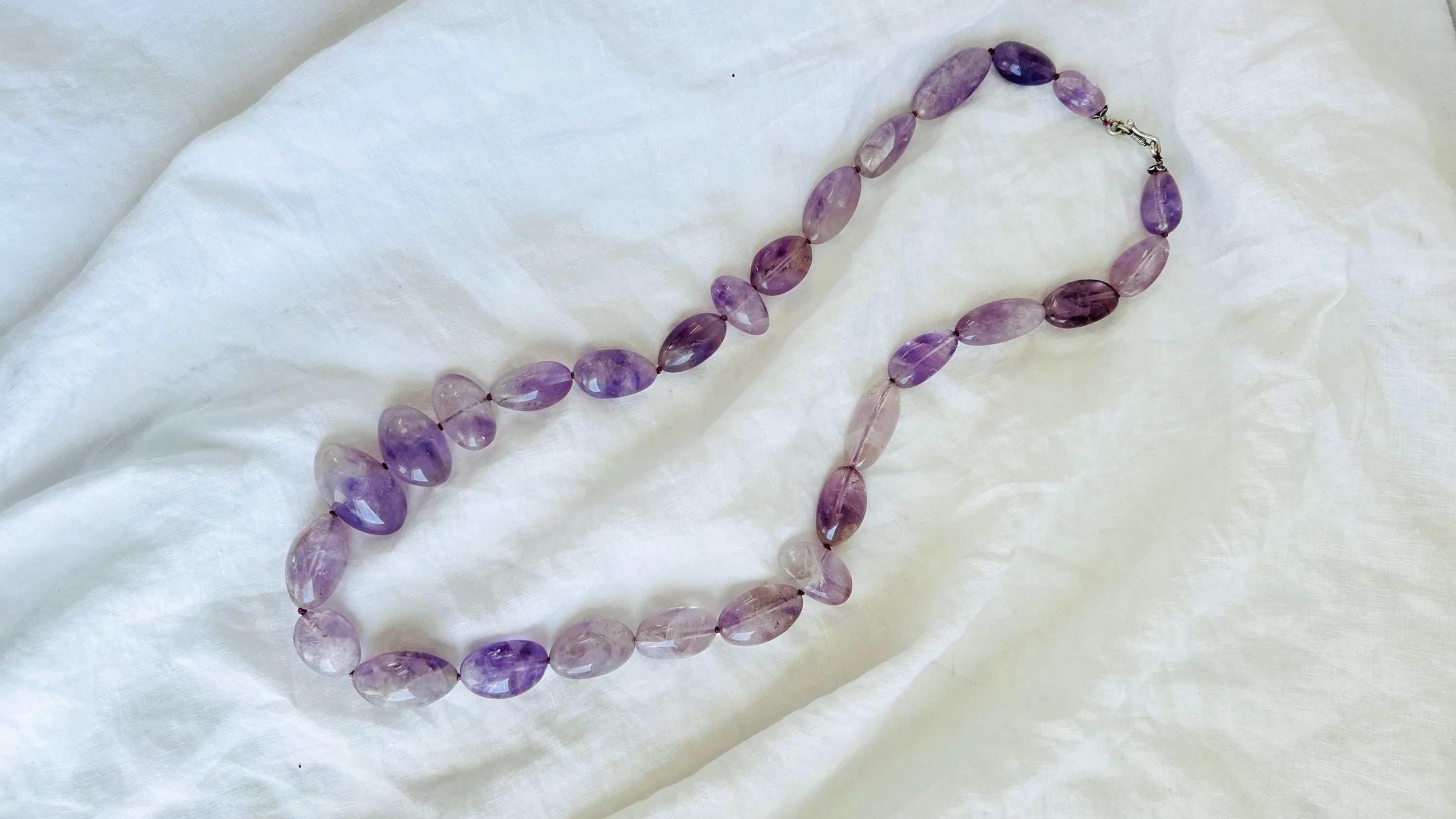 Long Amethyst Necklace. Natural Stone Beaded Designer Jewelry.