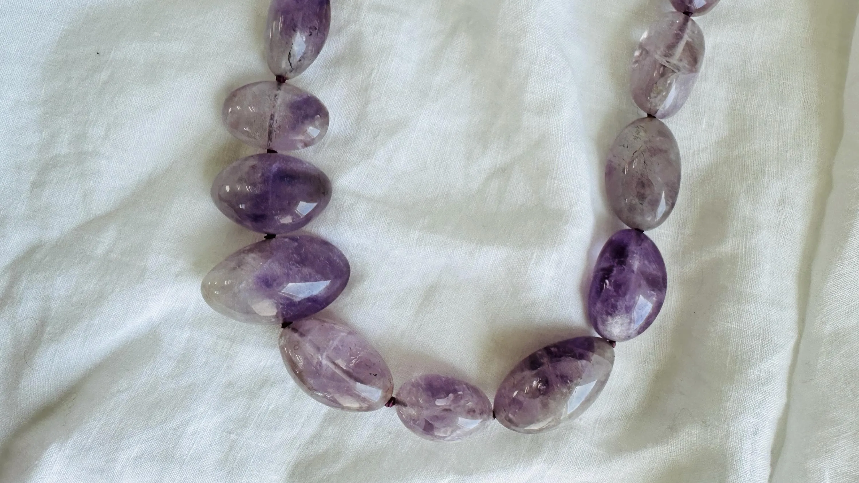 Long Amethyst Necklace. Natural Stone Beaded Designer Jewelry.