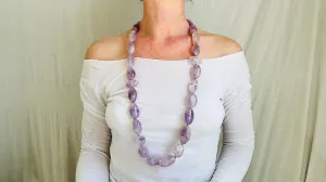Long Amethyst Necklace. Natural Stone Beaded Designer Jewelry.