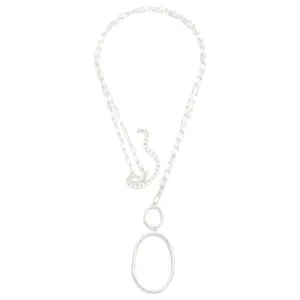 Long Chain Link Necklace Featuring Linked Metal Oval Pendant