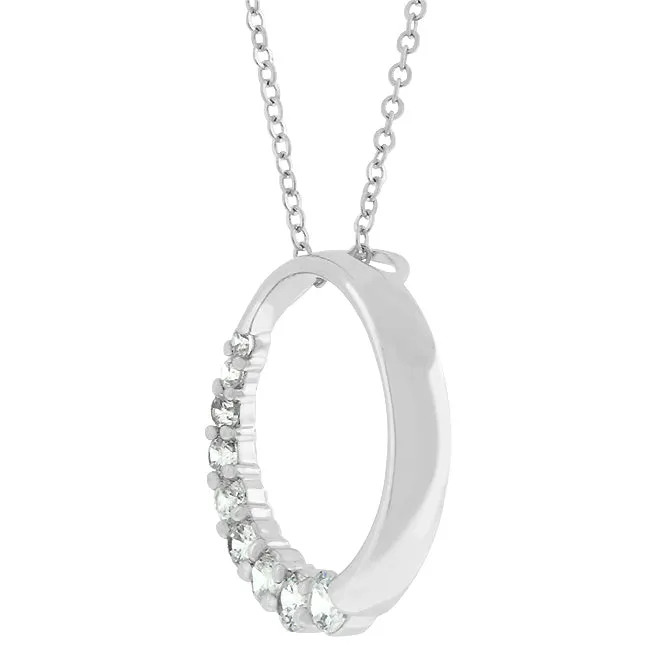 LOVCIA Elegant Rhodium-Plated Circle Pendant with Graduated CZ Stones
