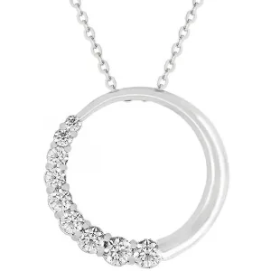 LOVCIA Elegant Rhodium-Plated Circle Pendant with Graduated CZ Stones
