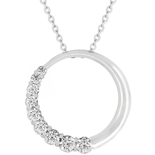 LOVCIA Elegant Rhodium-Plated Circle Pendant with Graduated CZ Stones