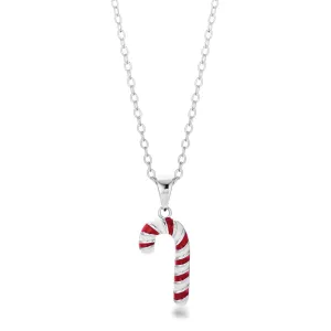 LOVCIA Enamel Candy Cane Charm Necklace with Rhodium Finish