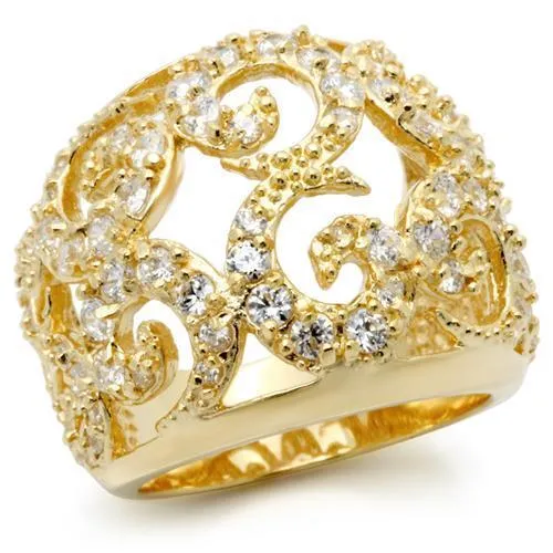 LOVCIA Gold-Tone Brass Ring Featuring Clear AAA Grade Cubic Zirconia
