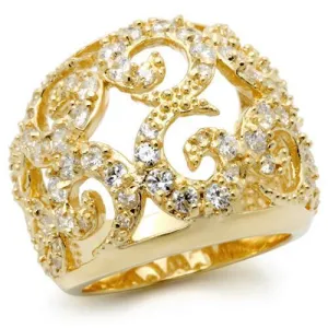 LOVCIA Gold-Tone Brass Ring Featuring Clear AAA Grade Cubic Zirconia