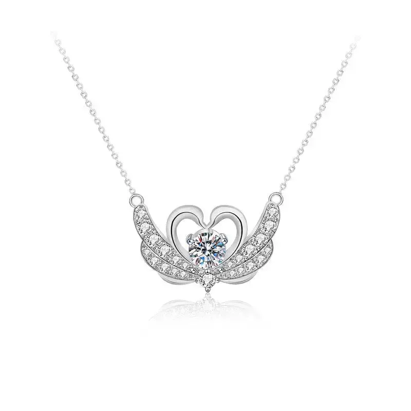 LOVCIA New Moissanite CZ Swan 925 Sterling Silver Necklace