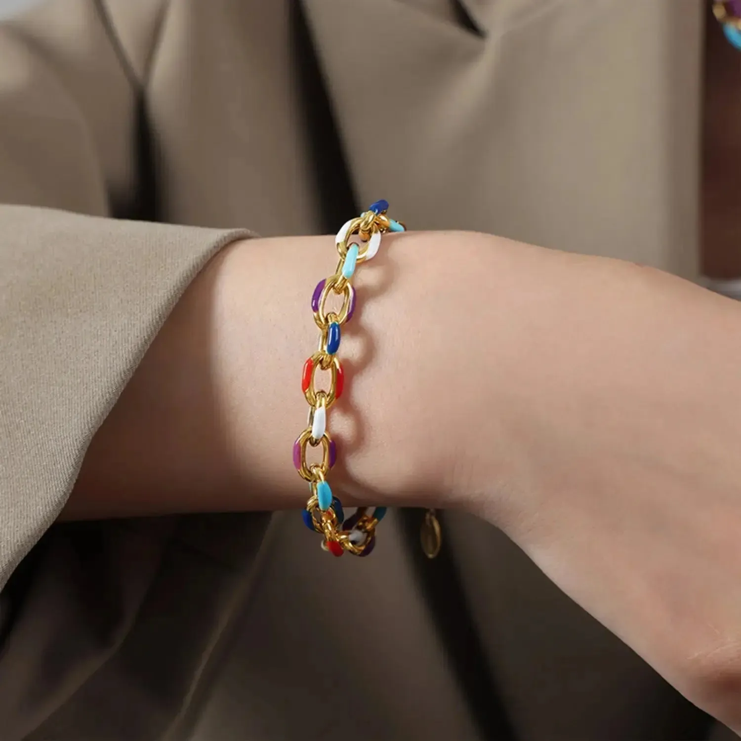 LOVCIA Titanium Steel Oil Drip Chain Bracelet