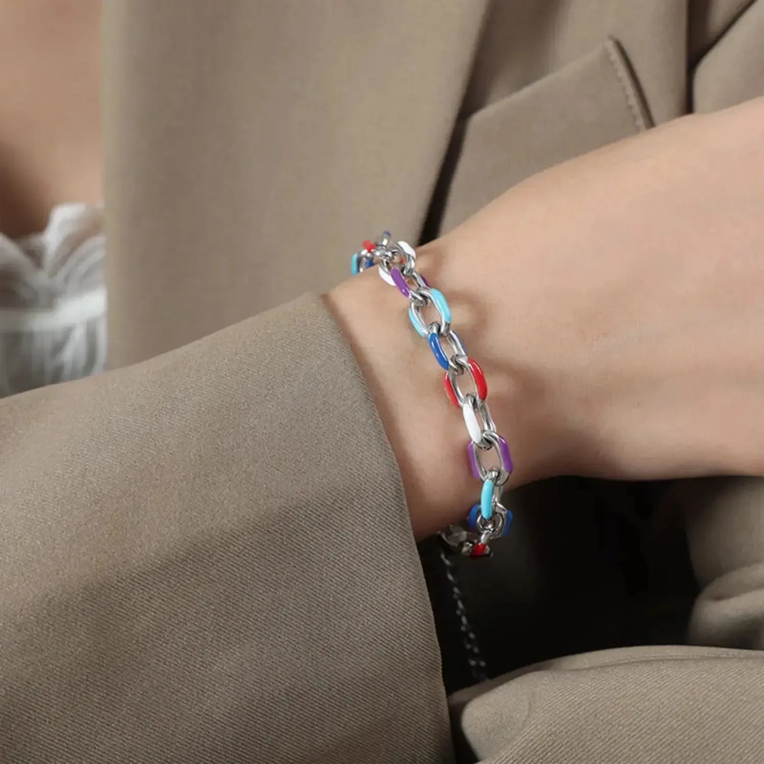 LOVCIA Titanium Steel Oil Drip Chain Bracelet