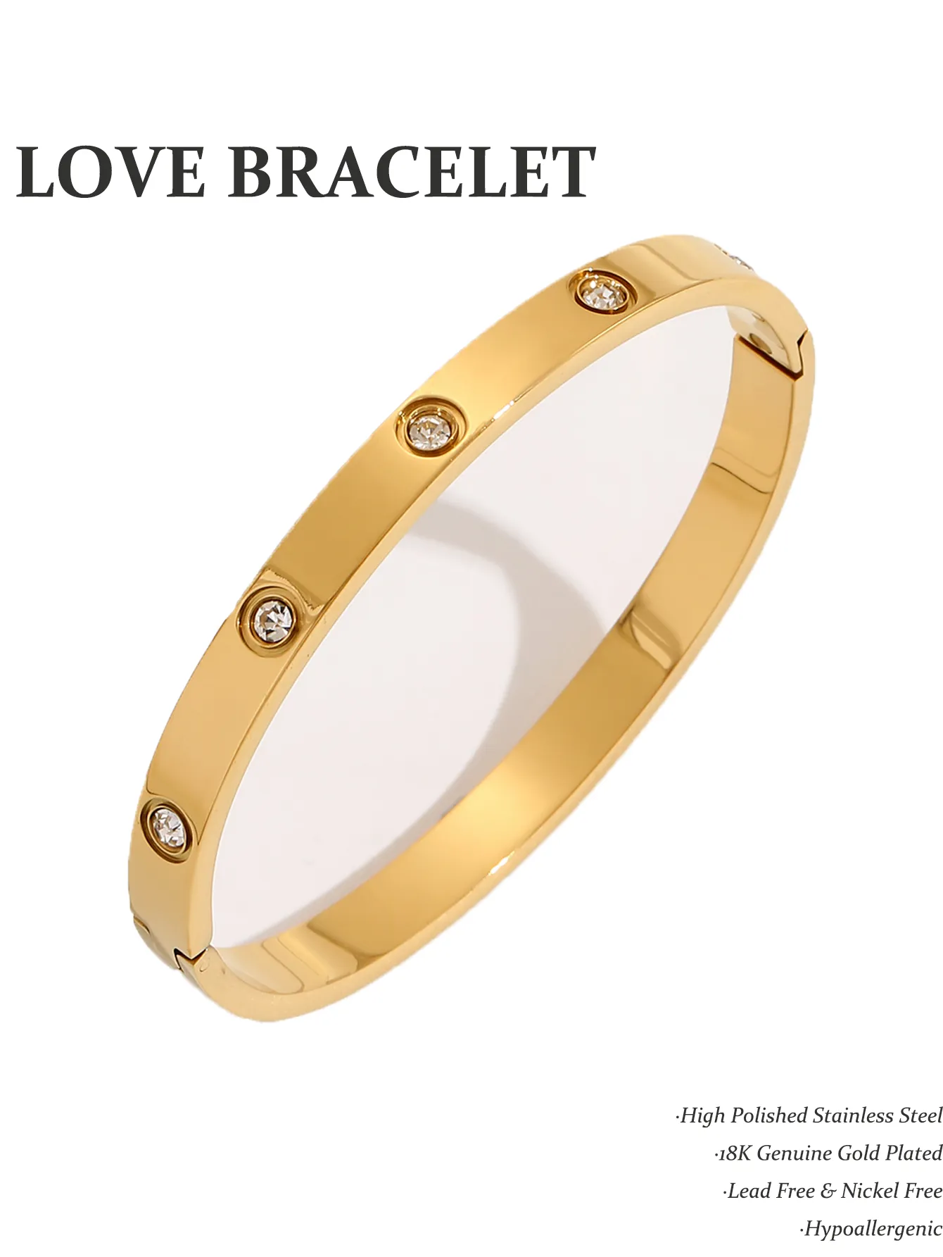 LOVE BRACELET,Simple Premium White Rhinestone stainless steel 18K Gold Ladies Bracelet