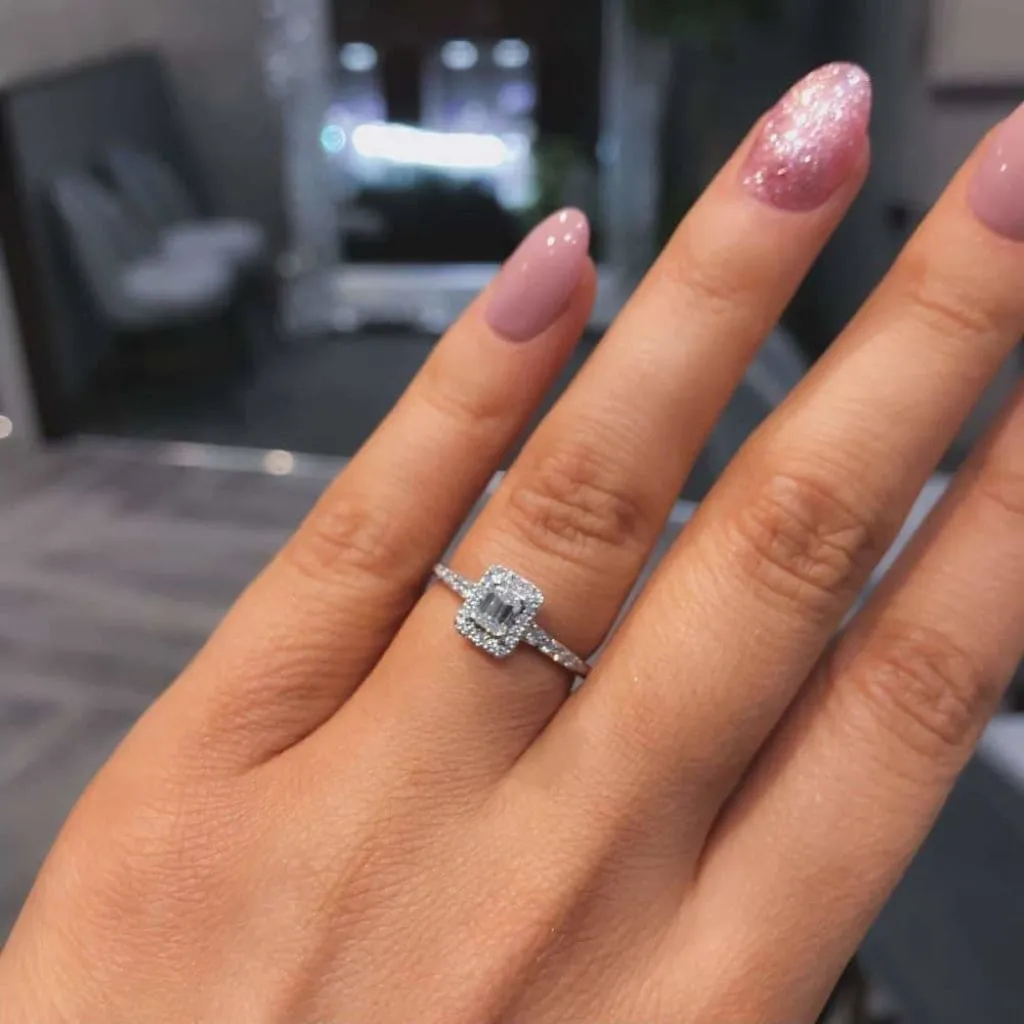 LUNA | Emerald Cut Halo Diamond Set in 18ct White Gold 0.50ct