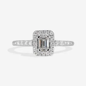 LUNA | Emerald Cut Halo Diamond Set in 18ct White Gold 0.50ct