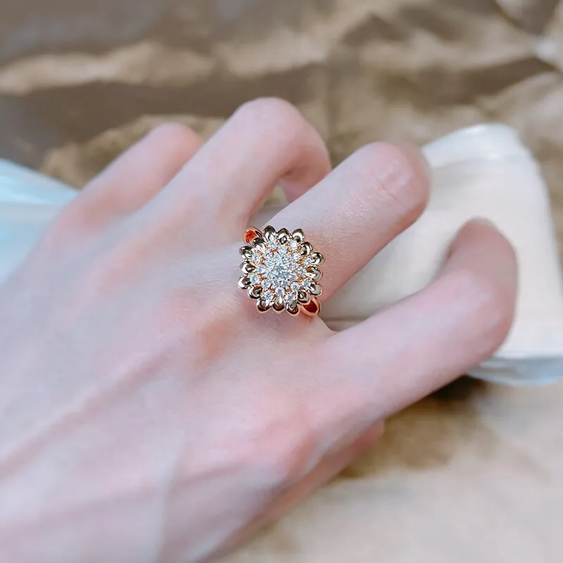 Luxury Full Zircon Geometric Flower Rings For Women