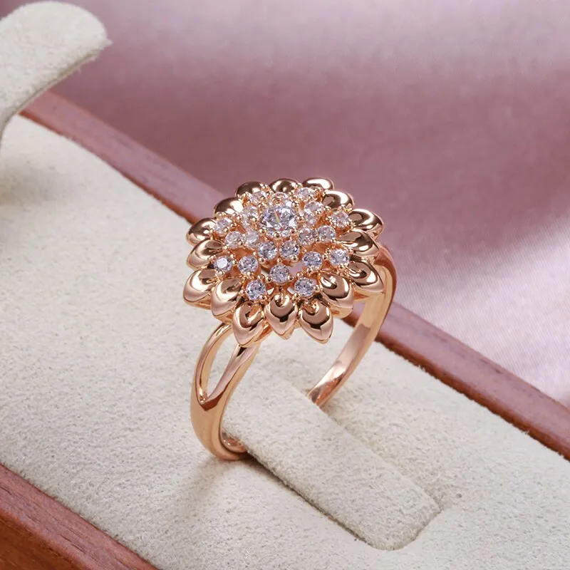 Luxury Full Zircon Geometric Flower Rings For Women