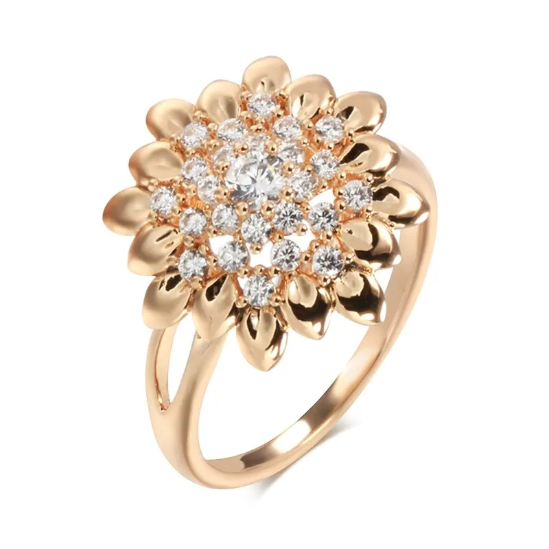 Luxury Full Zircon Geometric Flower Rings For Women