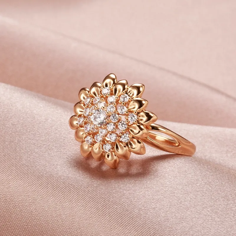 Luxury Full Zircon Geometric Flower Rings For Women