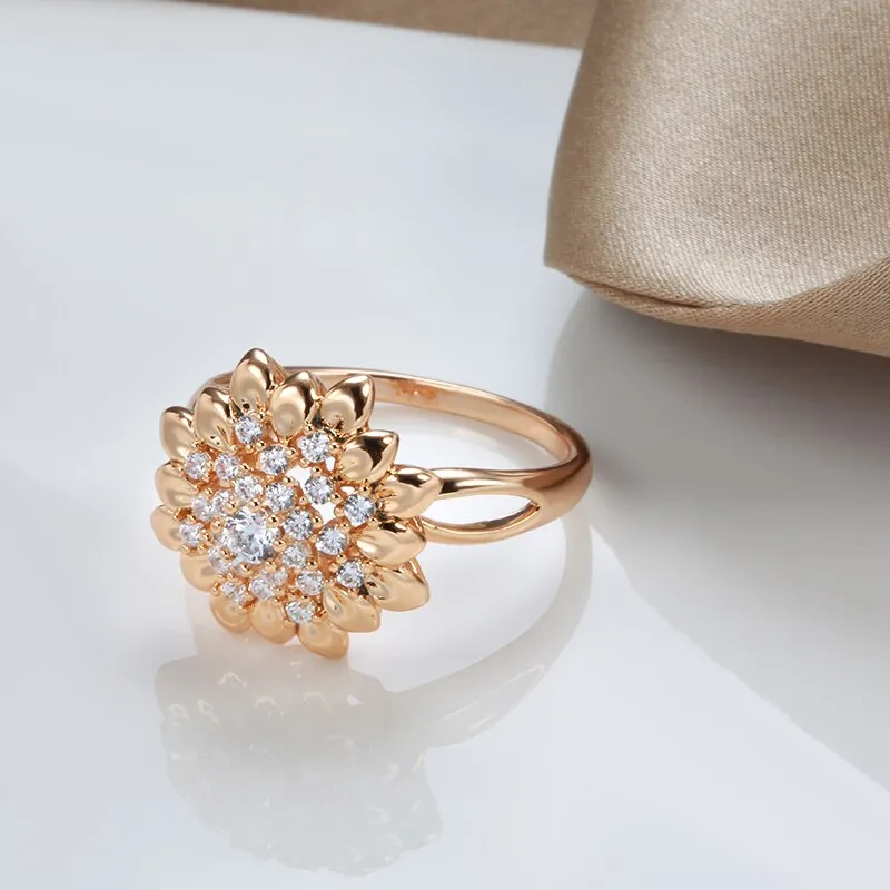 Luxury Full Zircon Geometric Flower Rings For Women