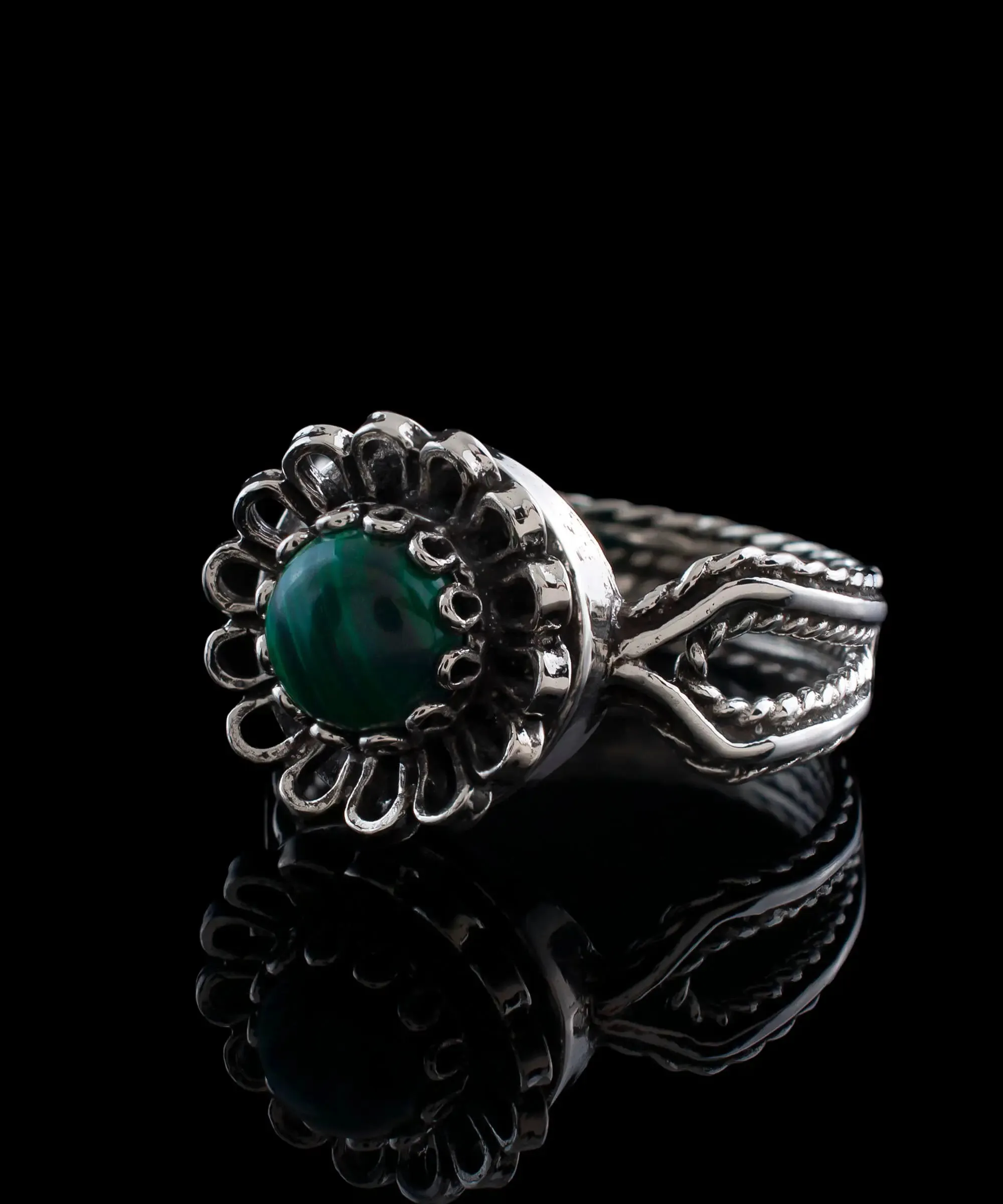 Malachite Gemstone Sterling Silver Women Cocktail Ring