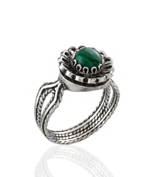 Malachite Gemstone Sterling Silver Women Cocktail Ring