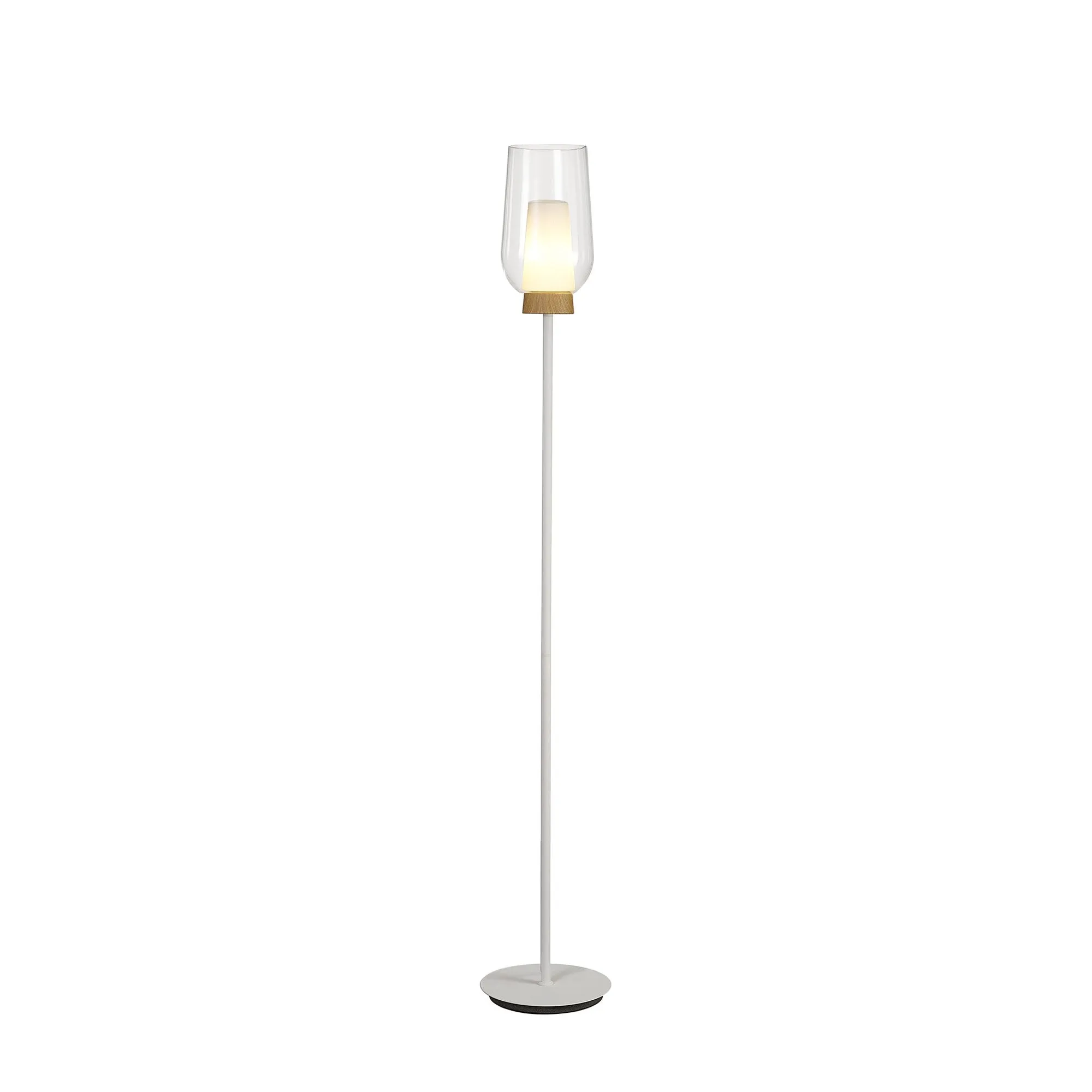 Mantra M8282 Nora Floor Lamp White/Wood/Clear Glass With Frosted Inner