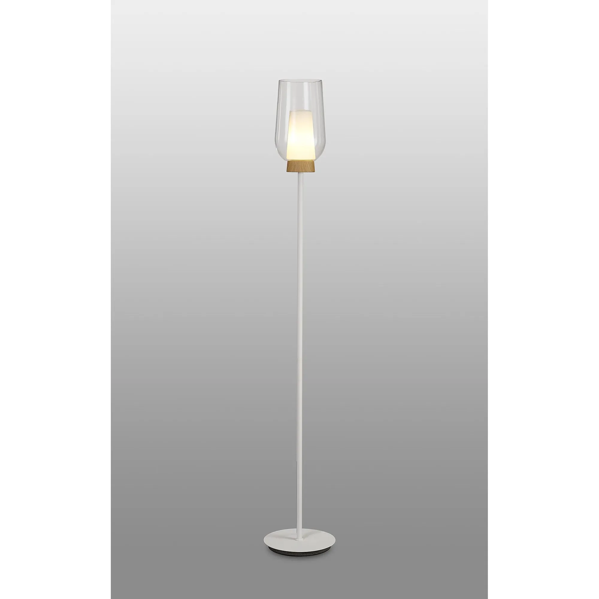 Mantra M8282 Nora Floor Lamp White/Wood/Clear Glass With Frosted Inner