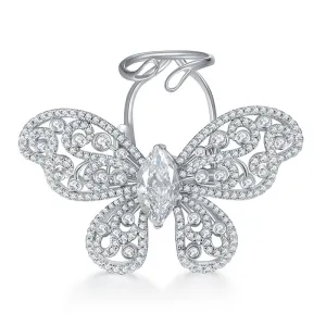 Marquise Shape White Zircon Active Butterfly Luxurious Silver Ring
