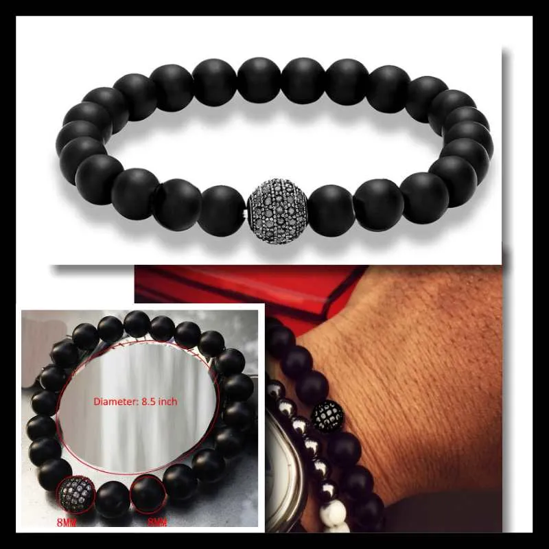 Matte Black Beads Stretch Bracelet for Men-XL