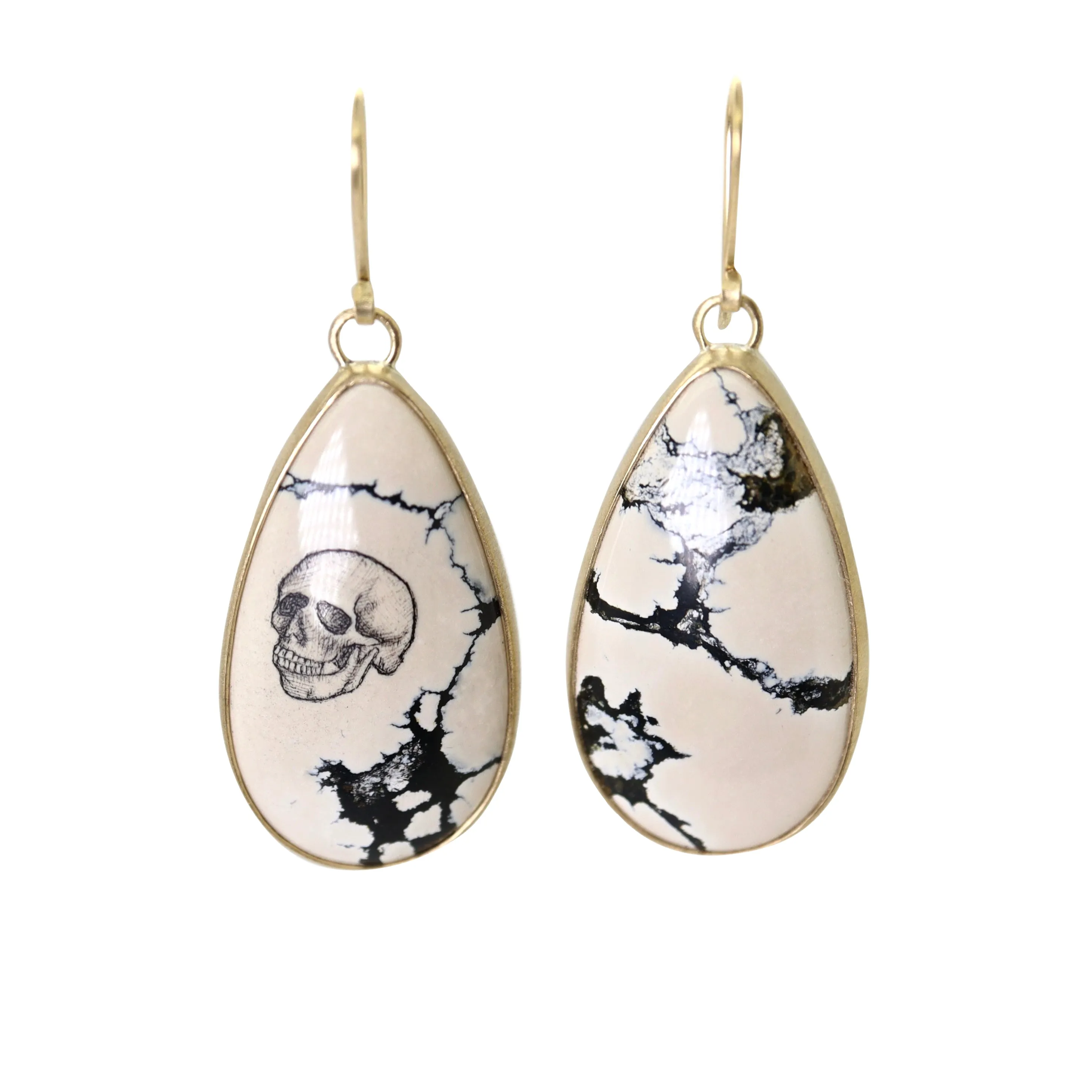 Memento Mori Variscite Scrimshaw Sister Earrings
